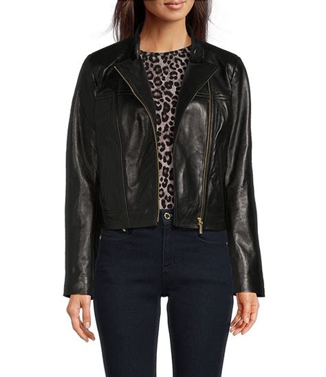 michael kors printed lambskin leather moto jackets images|Leather Moto Jacket .